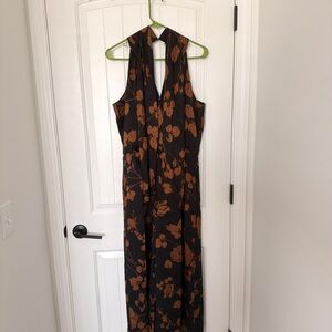 Banana Republic Halter Tie Neck Jumpsuit - Black and Brown Floral